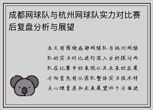 成都网球队与杭州网球队实力对比赛后复盘分析与展望